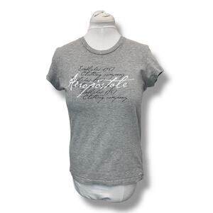 Aeropostale Junior’s Short Sleeve Logo Baby Tee, Grey, size XL